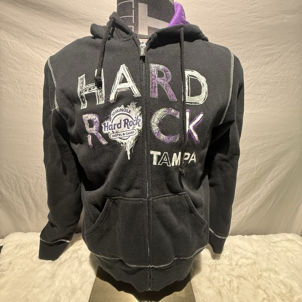 Hard Rock Cafe Hoodie Womens XL Seminole Tampa‎ Hoodie Full Zip Paint Black